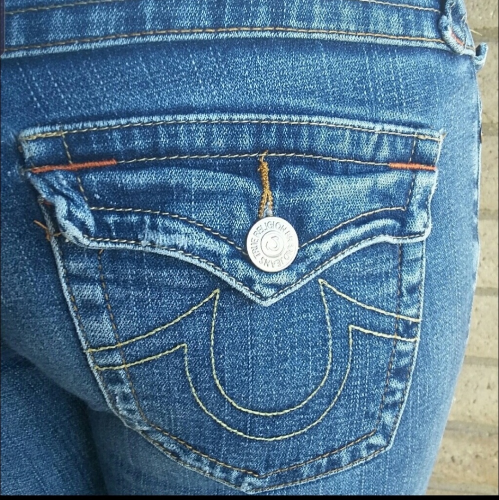 True religion distressed flared twisted seam